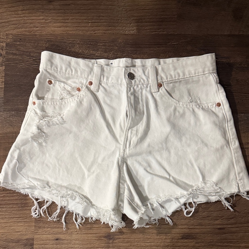 GAP White Distressed Rigid Denim Shorts
